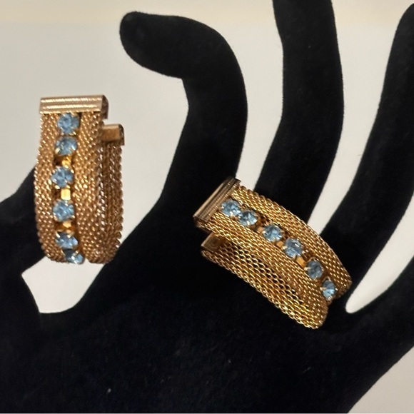 Sarah Coventry Star Lighter Set gold mesh blue topaz rhinestones - Picture 2 of 10